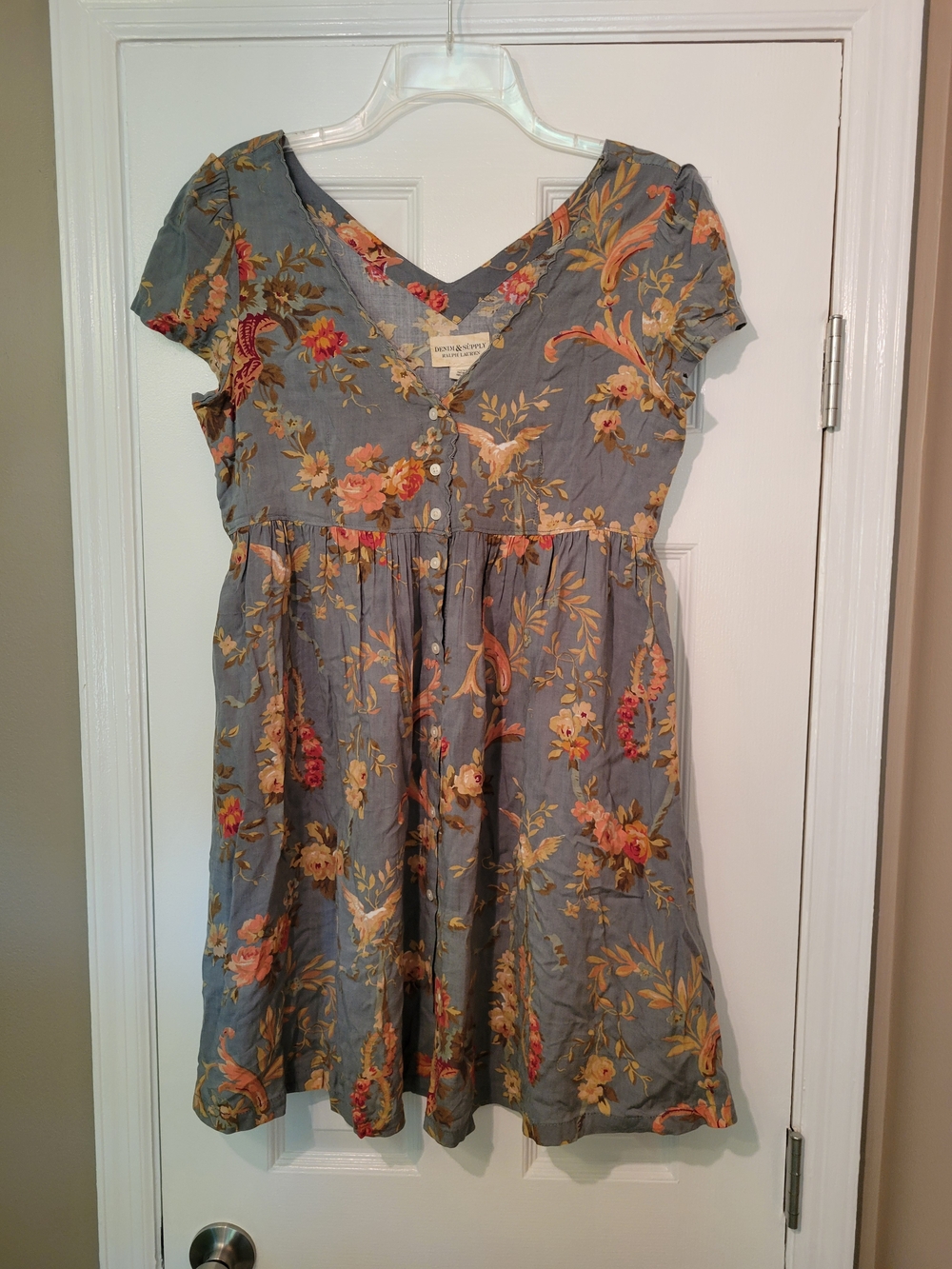 Ralph Lauren Gray-Blue Floral Short Sleeve Mini Dress